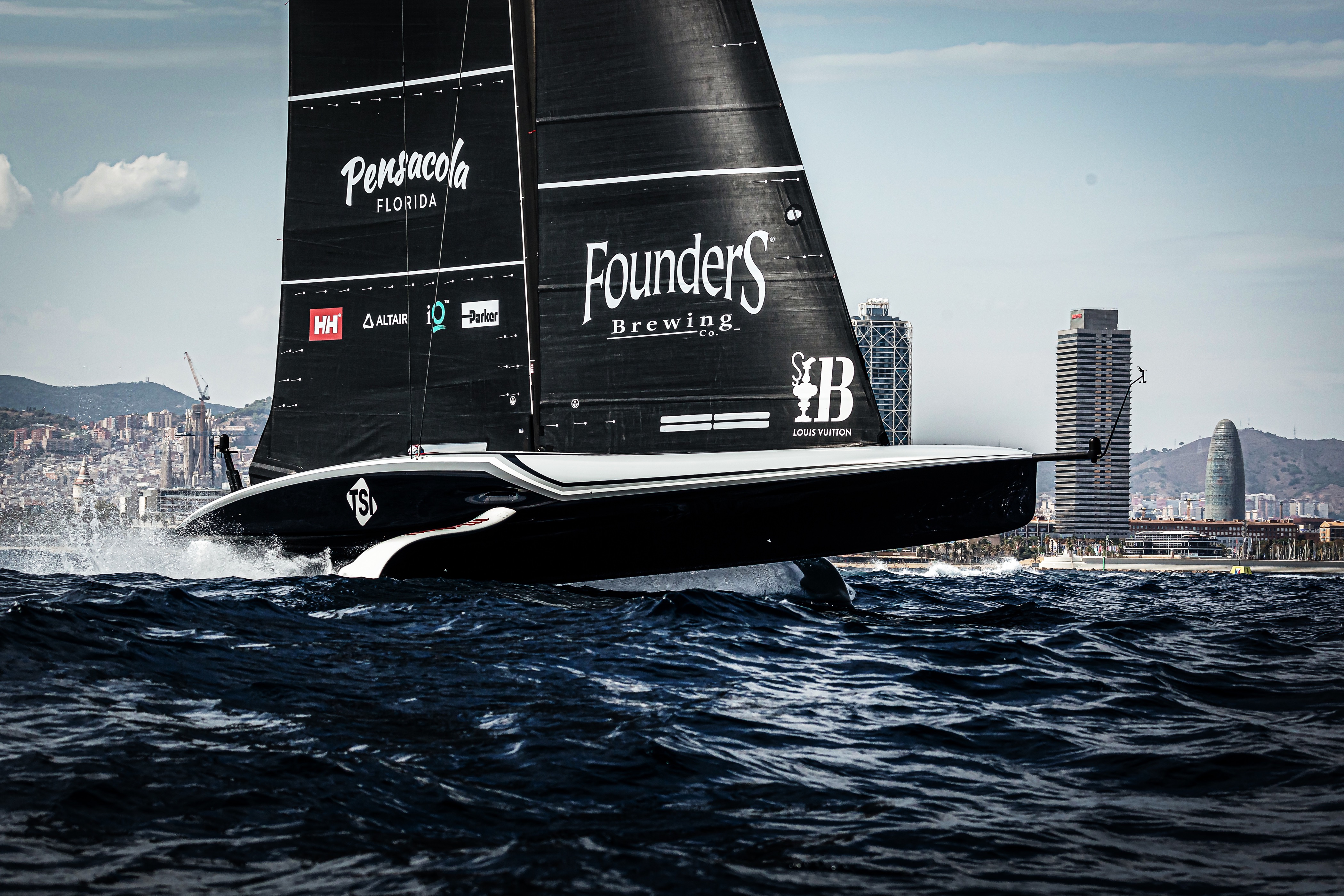 37th America's Cup foiling race action on the water - On the water